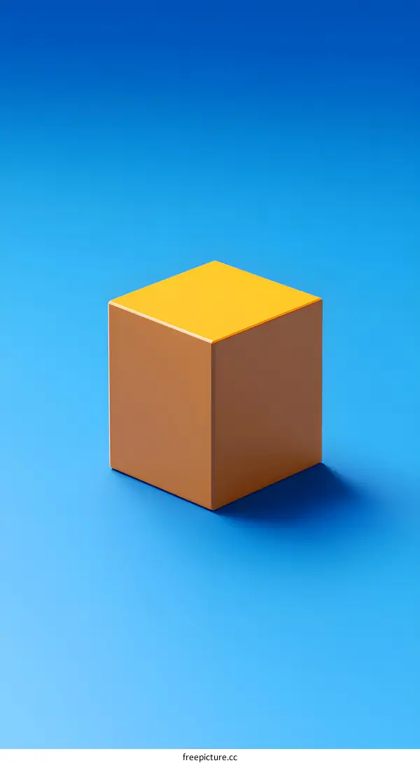 Yellow Cube on Blue Background