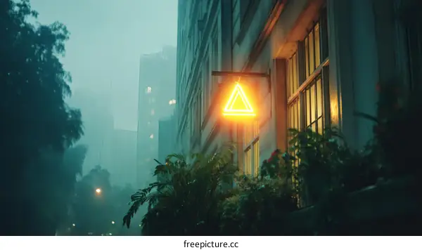 Rainy Night Cityscape with Neon Sign