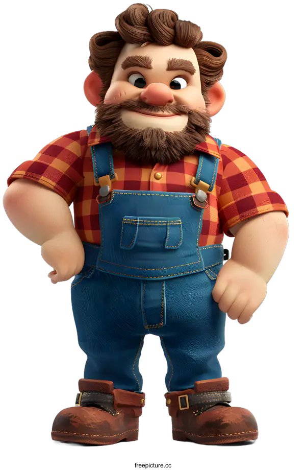 [Transparent Background PNG]A 3D rendering of a cartoon lumberjack