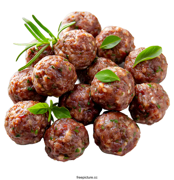 [Transparent Background PNG]Raw meatballs with herbs on white background