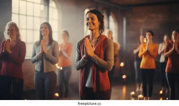 A group of women are doing yoga in a studio