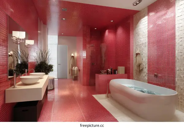 Modern Red Mosaic Bathroom Design