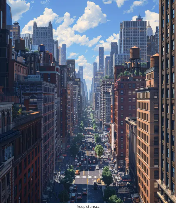 Aerial View of a Busy City Street