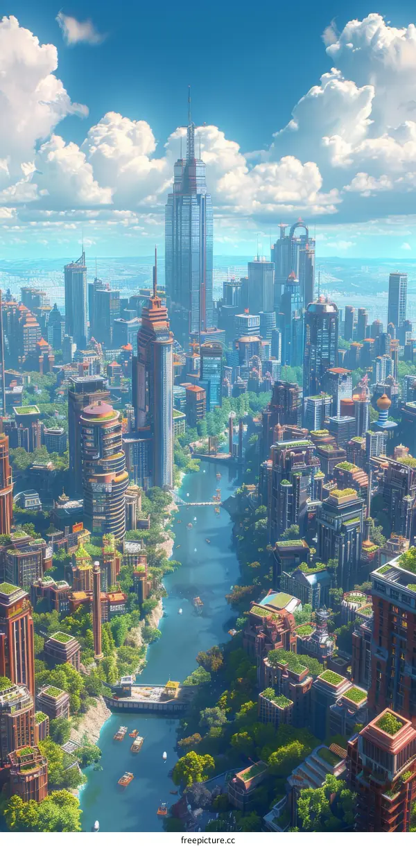 Futuristic Cityscape Aerial View Illustration