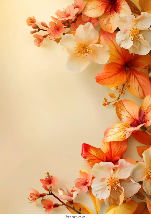 Orange and White Flowers on a Cream Background