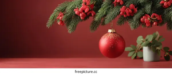 Christmas Decoration  Red Ornament and Fir Branch