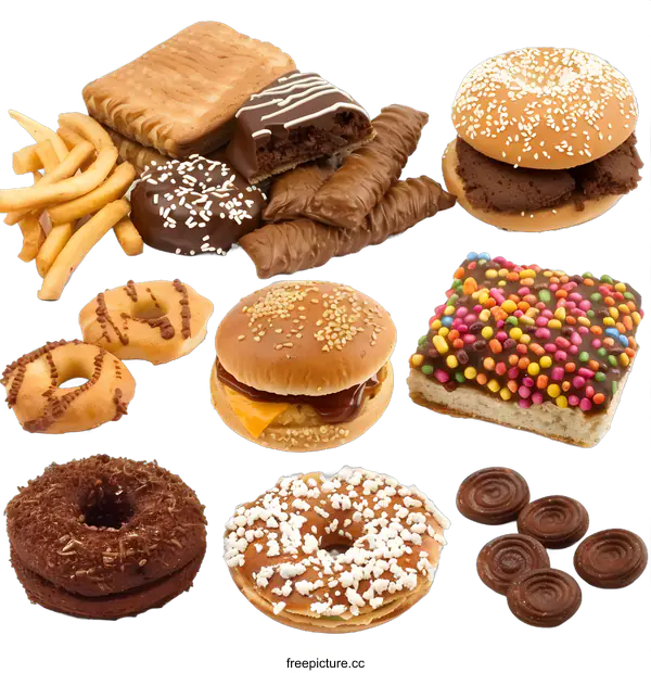 [Transparent Background PNG]Assortment of Delicious Fast Food and Bakery Items
