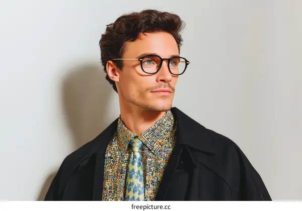 Stylish Man with Eyeglasses in Fashionable Outfit