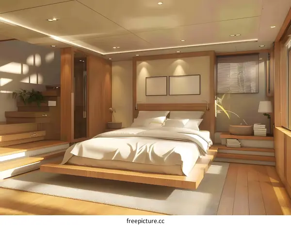 Modern Minimalist Bedroom Design With Wooden Platform Bed