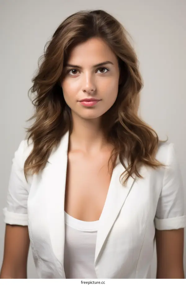 Portrait of a young woman in a white blazer