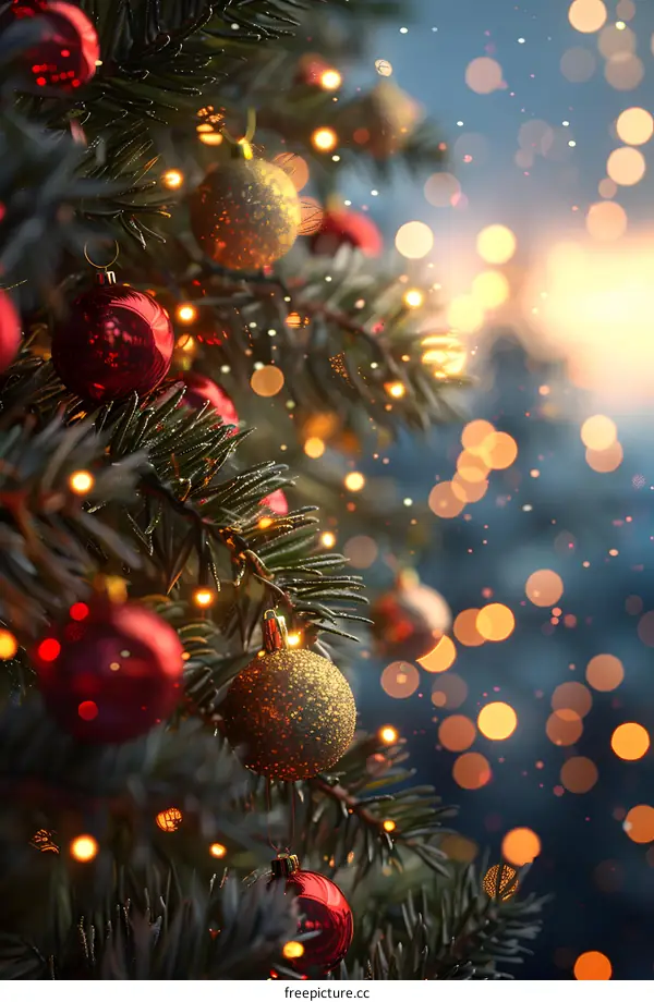 Christmas tree with red and gold ornaments
