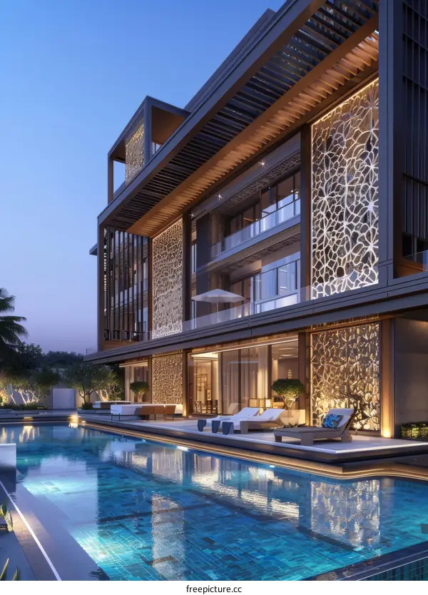 Luxury Modern Villa Exterior Evening View