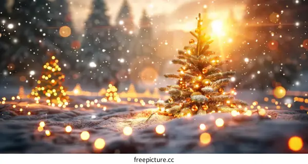 Sparkling Christmas Tree in a Snowy Winter Wonderland