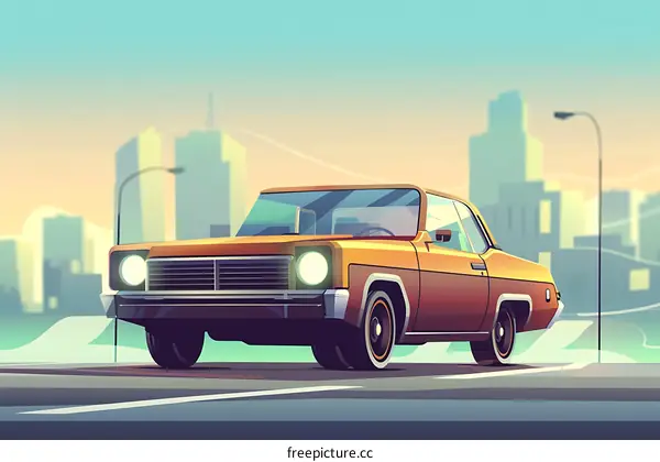 Classic Car Driving on a City Street