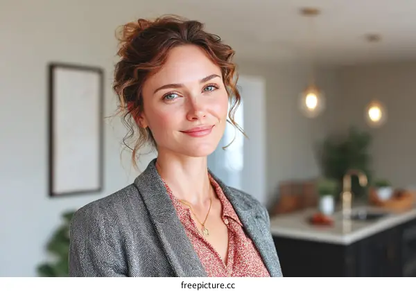 Confident Caucasian Woman Portrait in Modern Home