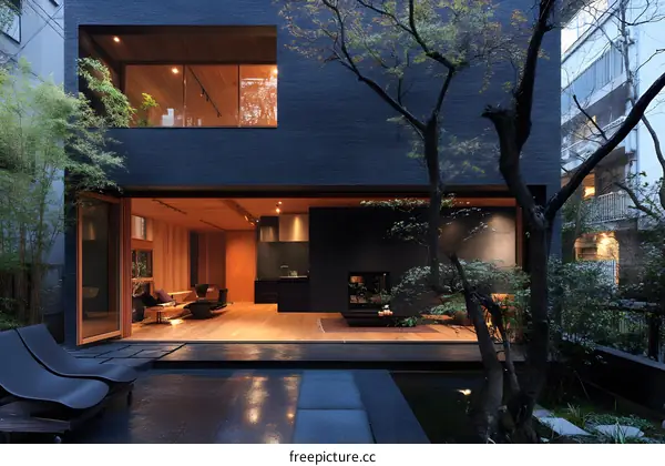 Modern Japanese Home with Black Exterior and Wooden Interior