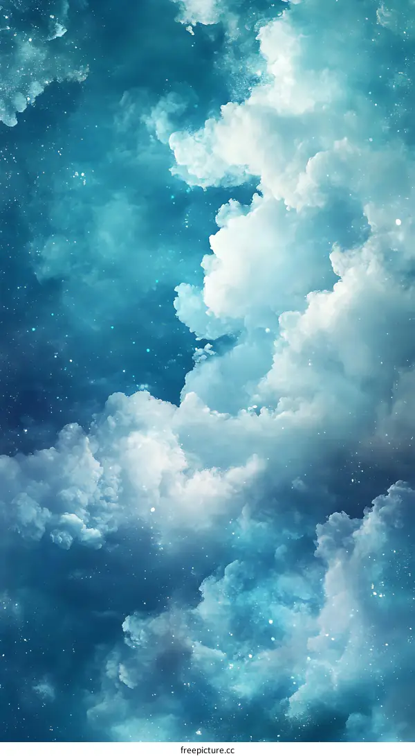 Blue Sky With White Clouds And Stars