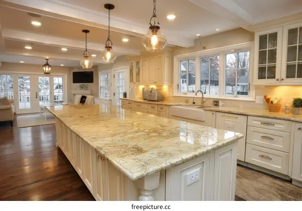 Elegant Kitchen Island with Granite Countertop