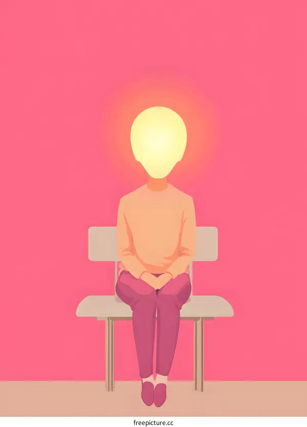 Person with Light Bulb Head Sitting on a Bench