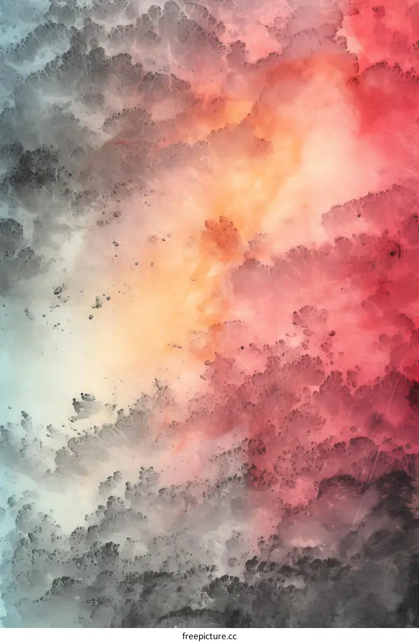 Abstract painting with red, orange, yellow, gray and white colors