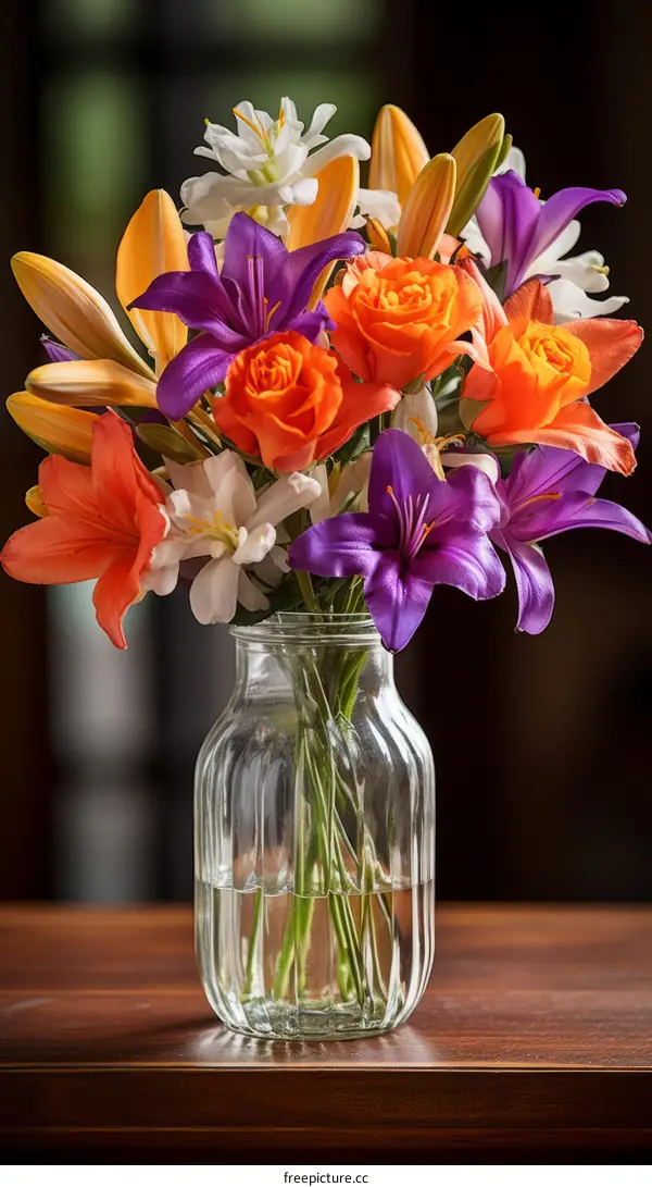 A beautiful bouquet of flowers in a glass vase