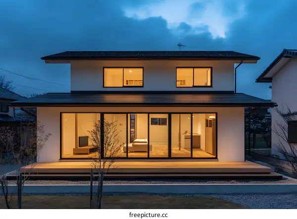 Modern Two Story Home with Deck and Large Windows