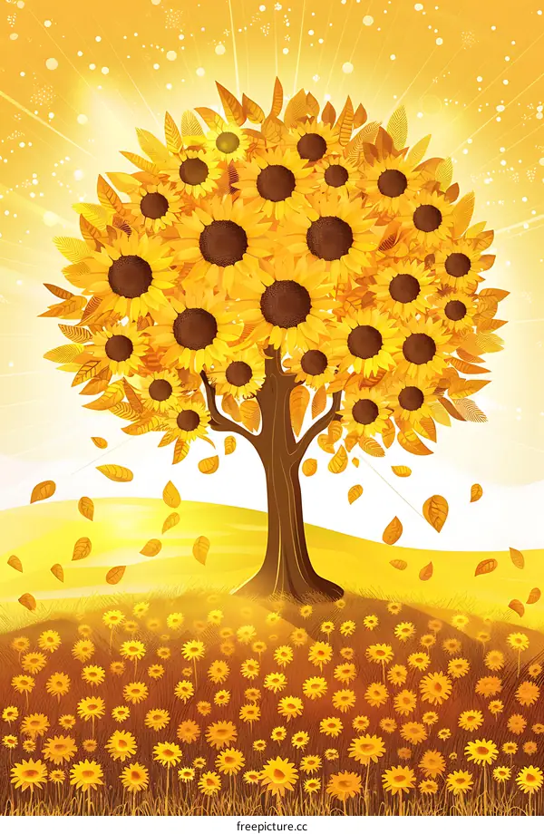 Sunny Sunflower Tree Illustration