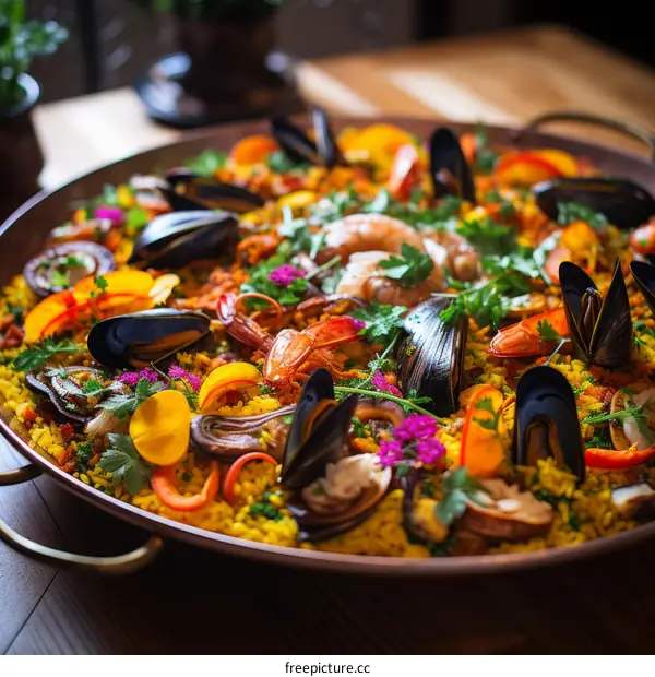 Seafood Paella with Mussels, Clams, and Shrimp