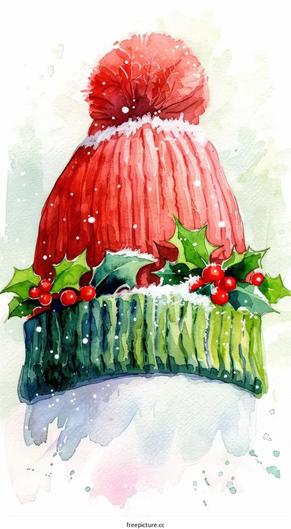 Red and green Christmas hat with holly