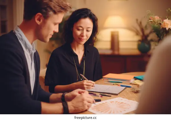 Two Colleagues Collaborating on Creative Project