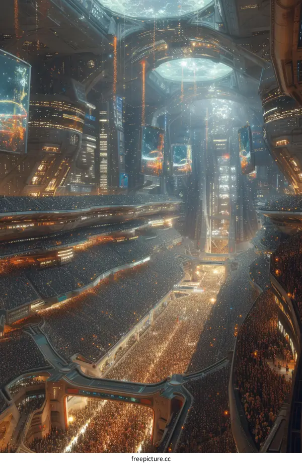 futuristic stadium with a large crowd of people