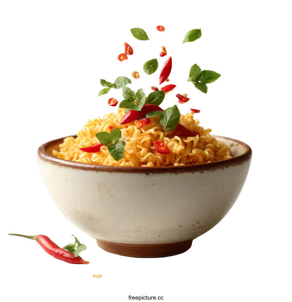 [Transparent Background PNG]Instant Noodles with Flying Spices