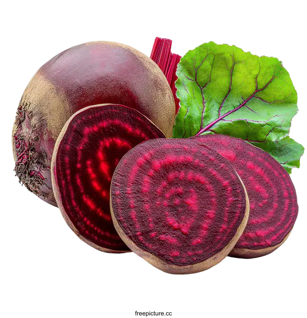 [Transparent Background PNG]Close-up Sliced Beetroot with Green Leaf