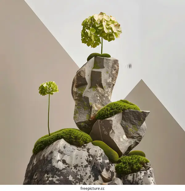 Green Plants Growing on Rocks