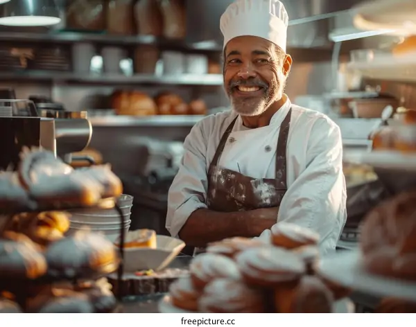 Smiling Black Male Baker In Kitchen