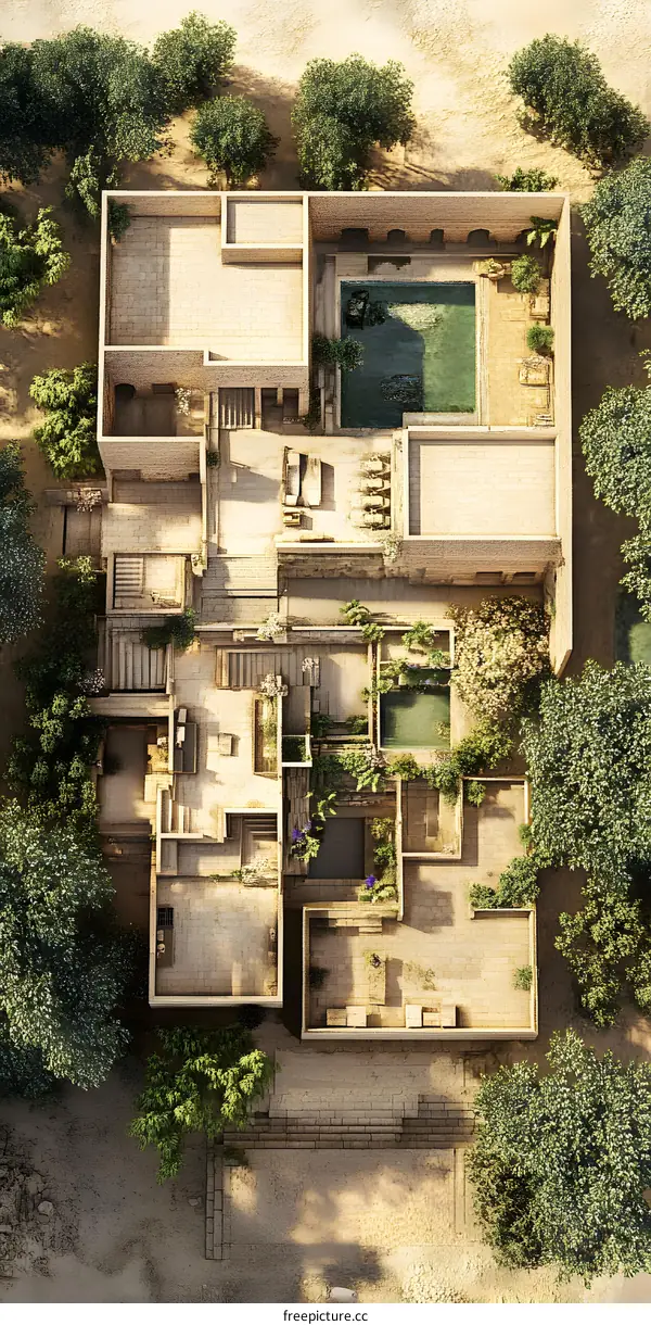 Aerial View of a Traditional Middle Eastern House with Courtyard