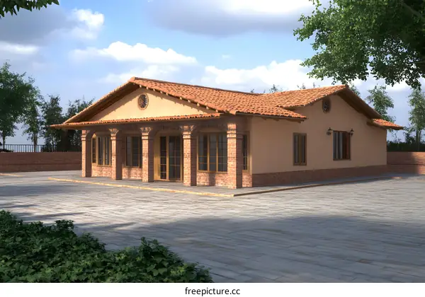 Spanish Style House Exterior With Brick Walls