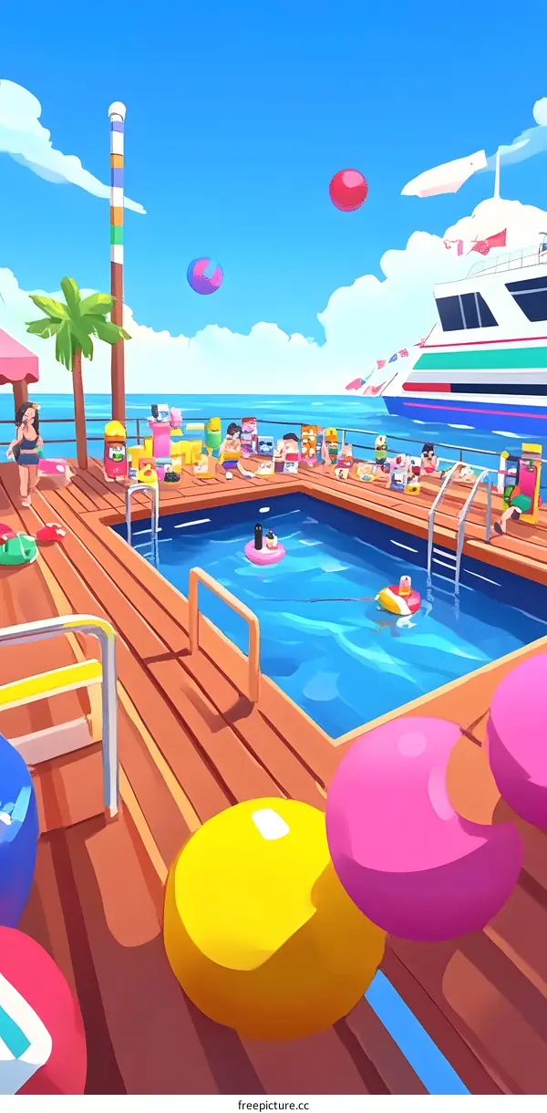 Summer Pool Party Illustration with People Relaxing and Swimming