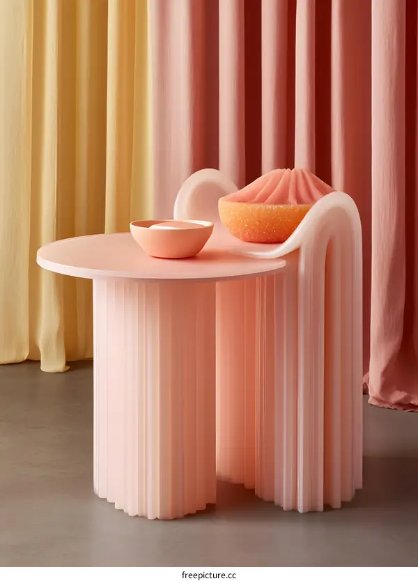 Pink Table and Chair With Curved and Straight Lines