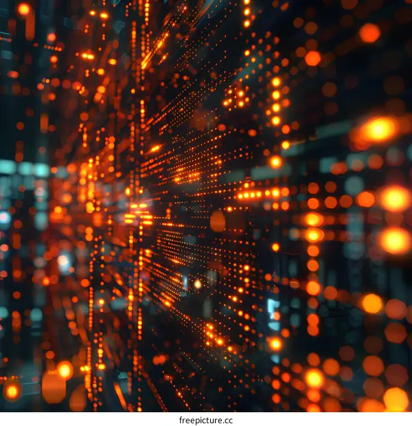 Abstract Digital Network with Orange Lights