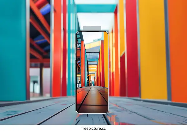 Smartphone Displaying Colorful Architecture