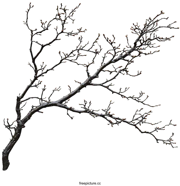 [Transparent Background PNG]Bare Tree Branch Silhouette Against White Background