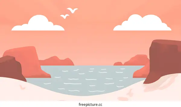 Minimalist Sunset Landscape with Ocean and Cliffs