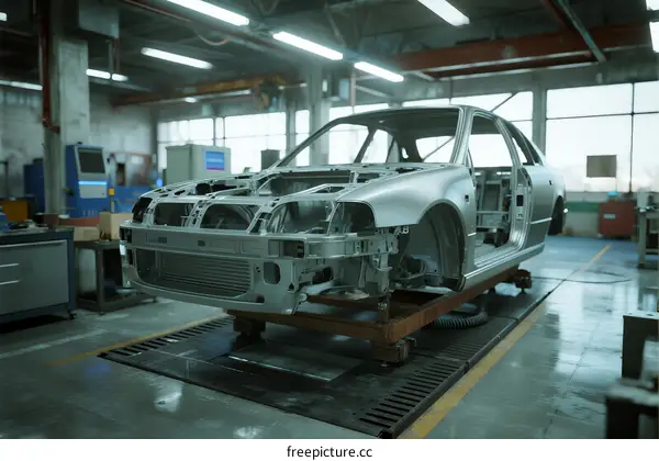 Automobile Chassis in Manufacturing Plant with Assembly Line