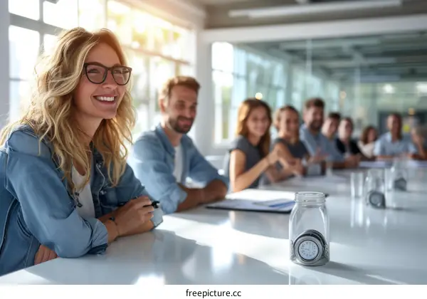 A group of people sitting around a table having a meeting