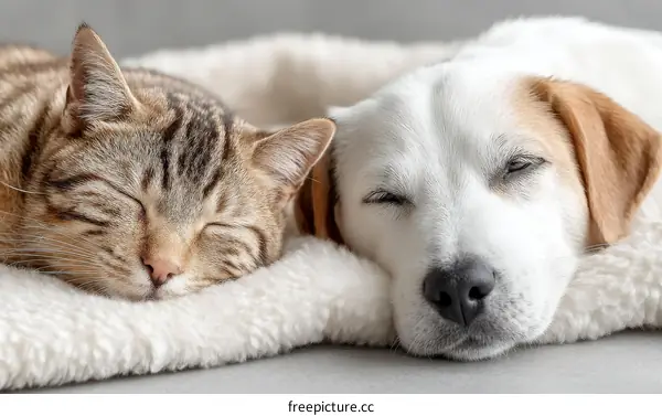 Two Adorable Pets Sleeping Together
