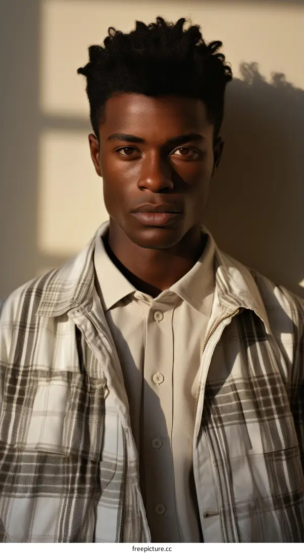 Portrait of a Young African-American Man in a Plaid Shirt