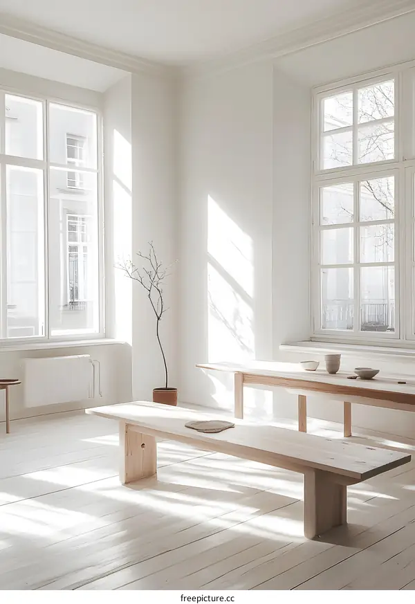 Minimalist Interior Design with Natural Light and Wooden Furniture