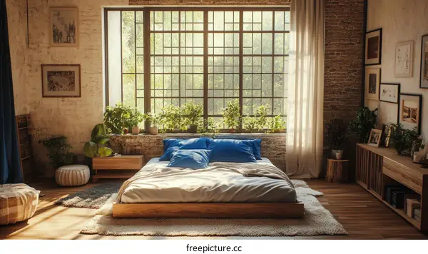 Rustic Industrial Bedroom with Large Window