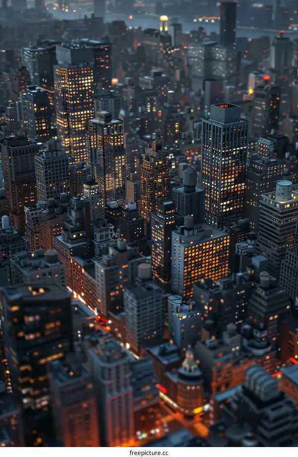 Night City Skyline Aerial View Illustration